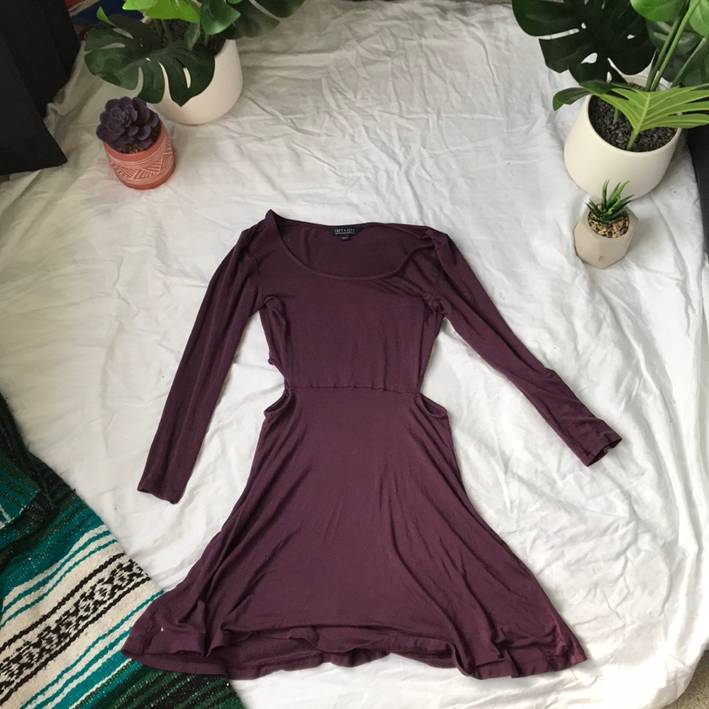 Maroon Long sleeve dress with cut out sides